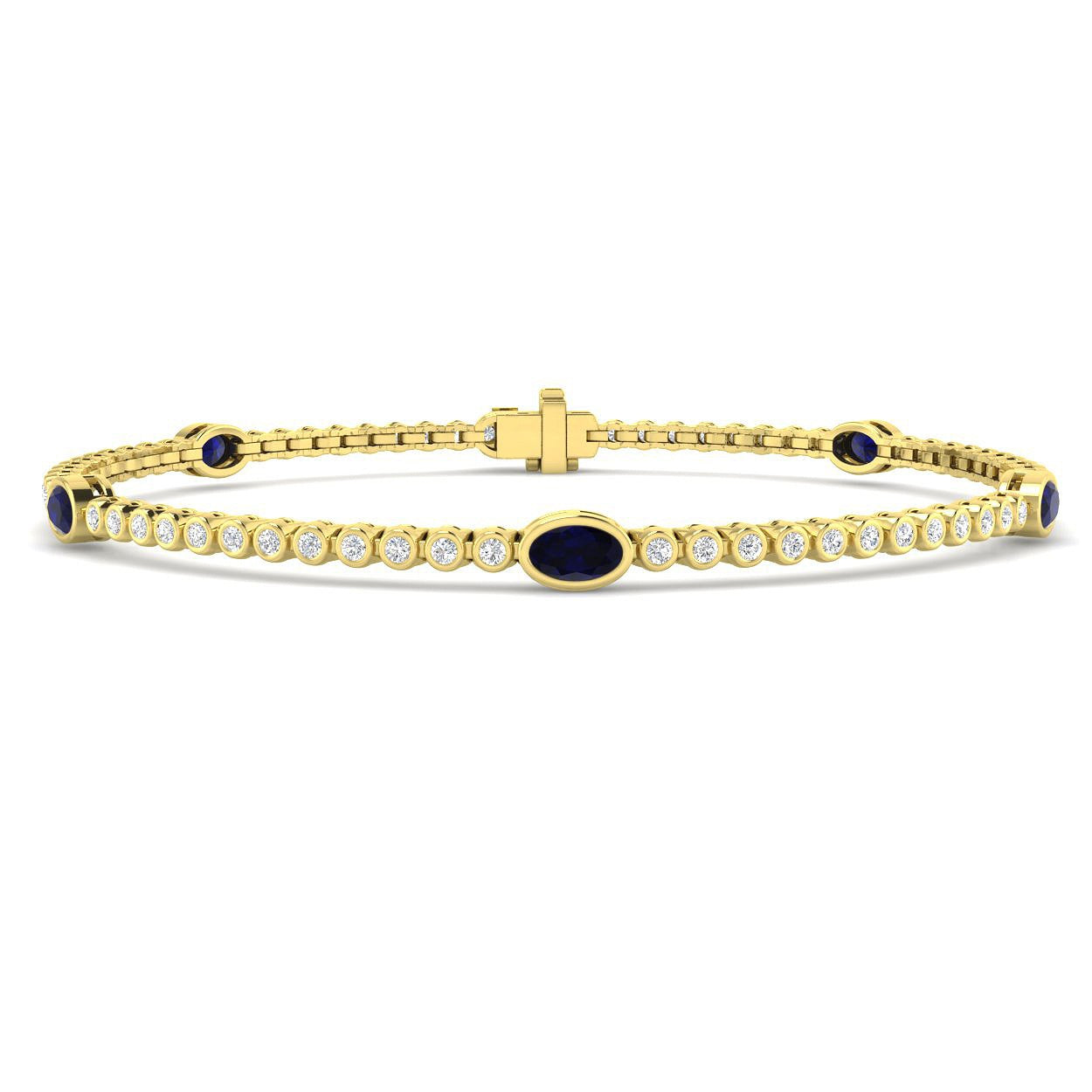 2.20Ct Oval Blue Sapphire & Diamond Designer Bracelet 9k Yellow Gold Ready To Ship
