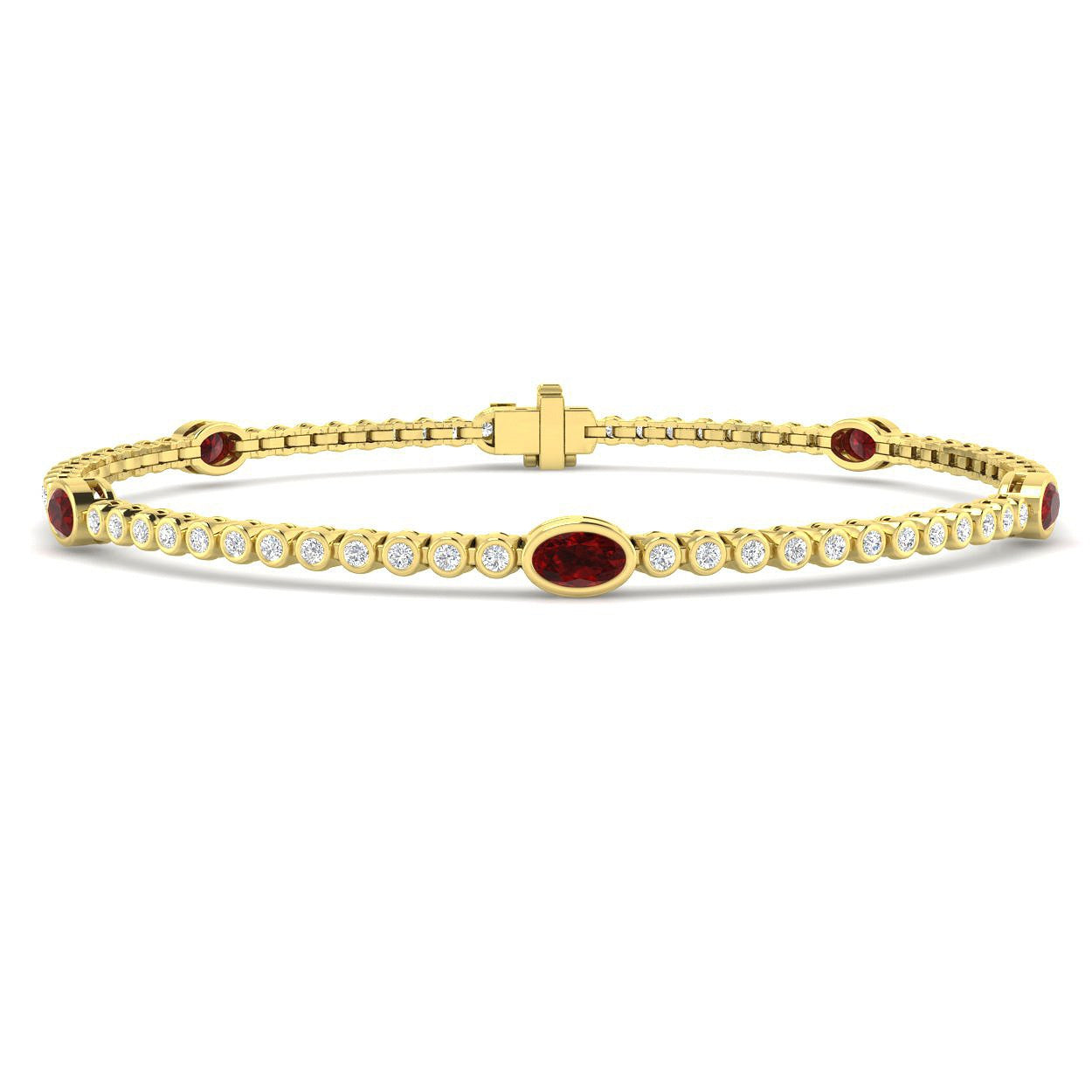2.20Ct Oval Ruby & Diamond Designer Bracelet 9k Yellow Gold Ready To Ship
