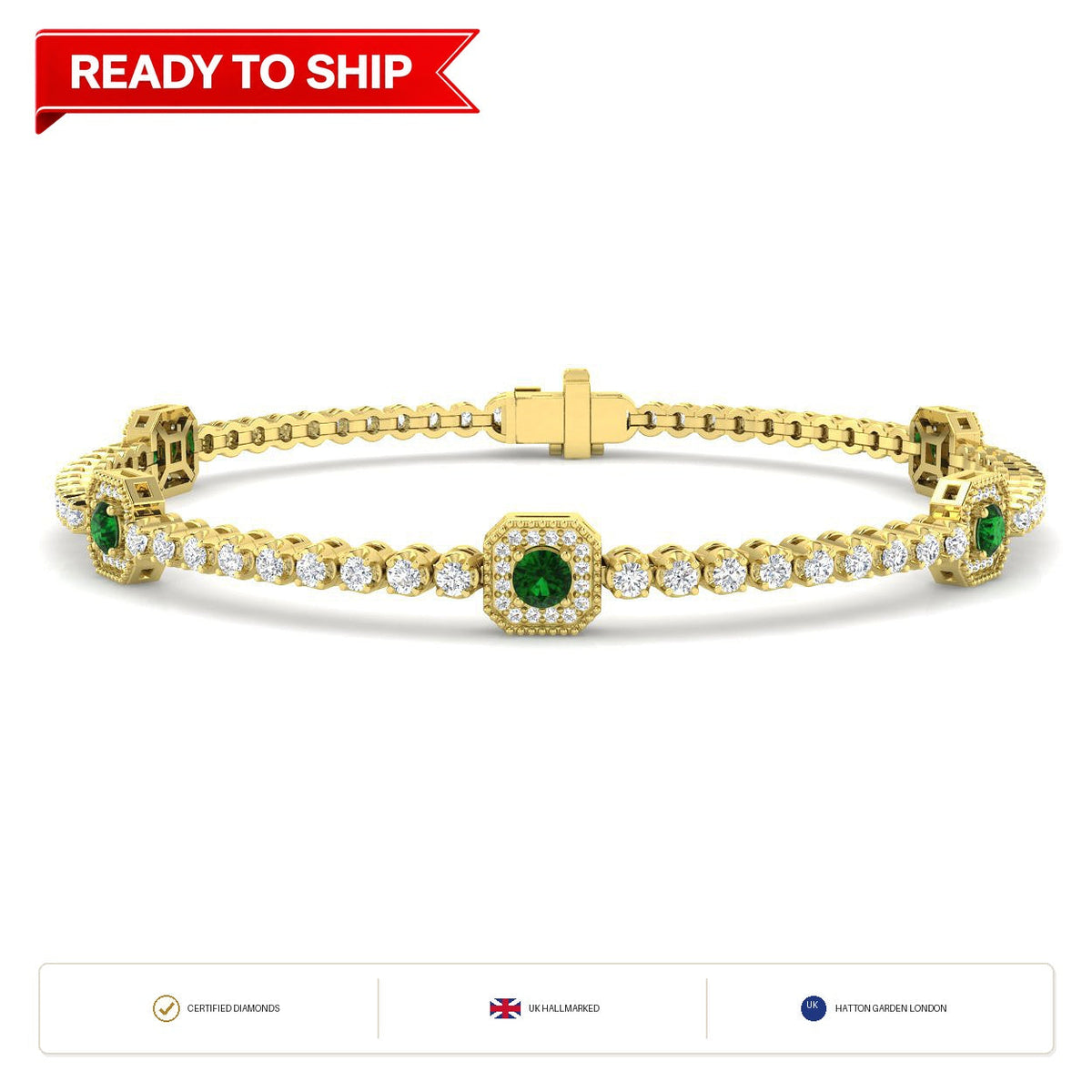 1.70Ct Round Emerald & Diamond Designer Bracelet 9k Yellow Gold