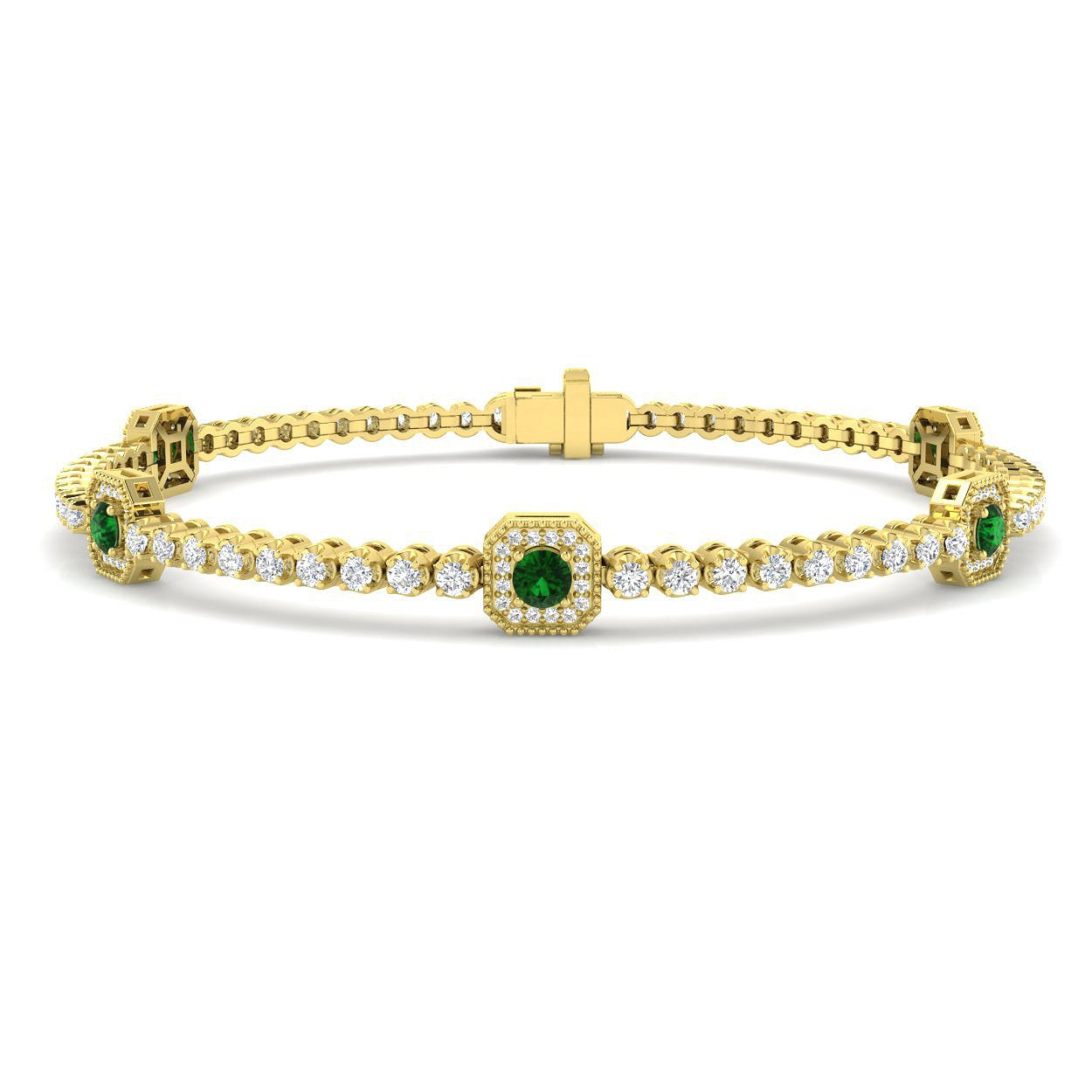 1.70Ct Round Emerald & Diamond Designer Bracelet 9k Yellow Gold Ready To Ship