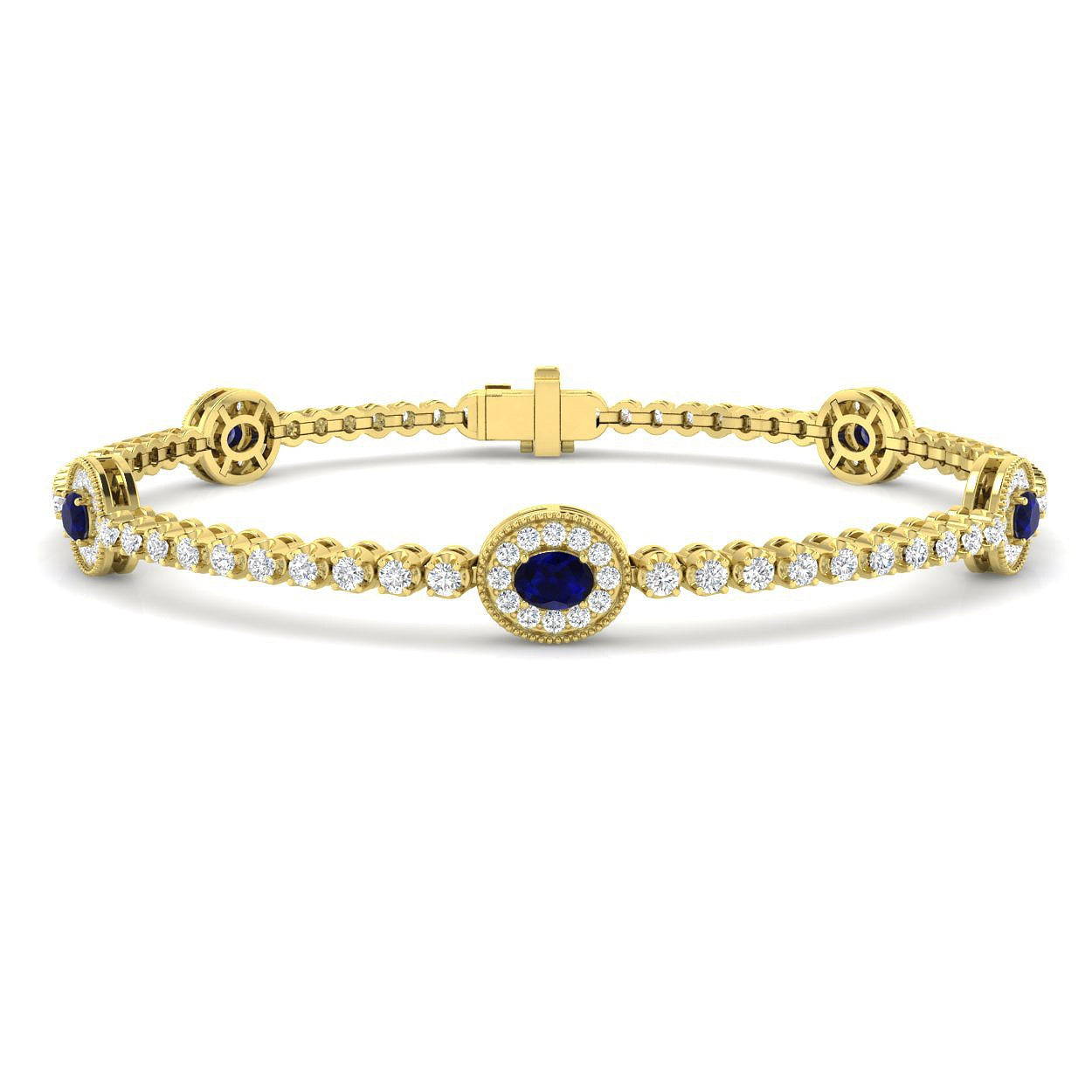 2.50Ct Oval Blue Sapphire & Diamond Designer Bracelet 9k Yellow Gold Ready To Ship