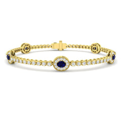 2.50Ct Oval Blue Sapphire & Diamond Designer Bracelet 9k Yellow Gold Ready To Ship