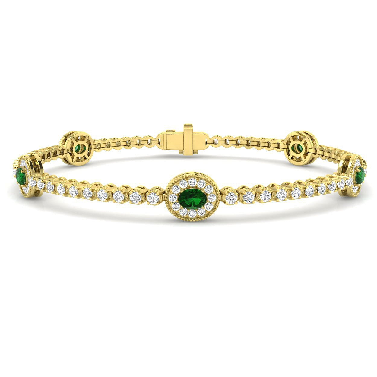 2.00Ct Oval Emerald & Diamond Designer Bracelet 9k Yellow Gold Ready To Ship