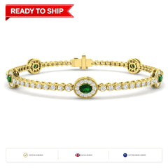2.00Ct Oval Emerald & Diamond Designer Bracelet 9k Yellow Gold