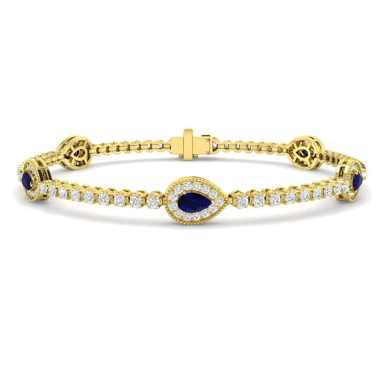 2.60Ct Pear Blue Sapphire & Diamond Designer Bracelet 9k Yellow Gold Ready To Ship
