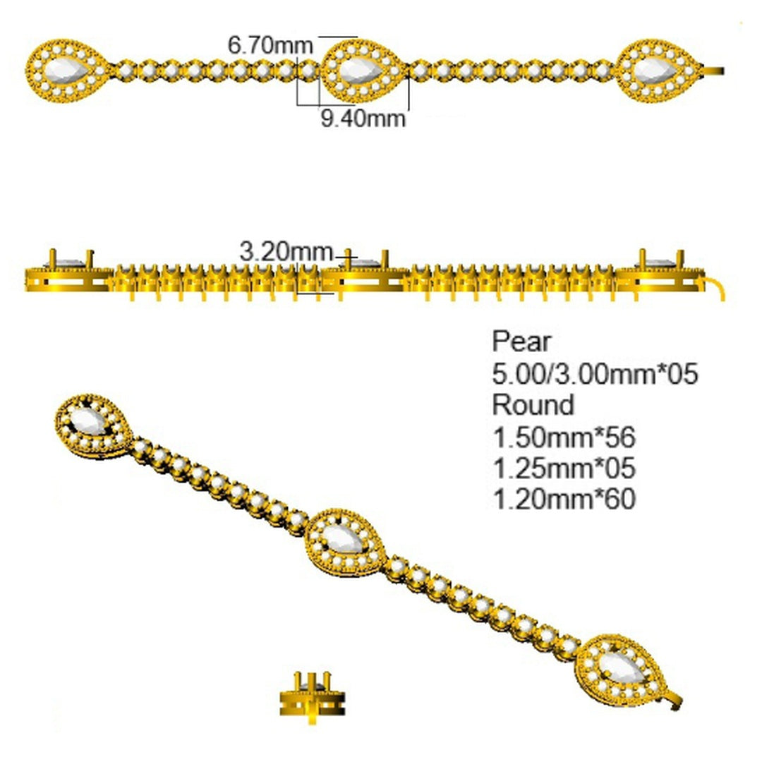 2.60Ct Pear Blue Sapphire & Diamond Designer Bracelet 9k Yellow Gold Ready To Ship