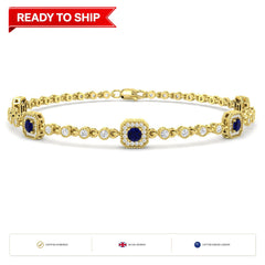 1.90Ct Round Blue Sapphire & Diamond Designer Bracelet 9k Yellow Gold