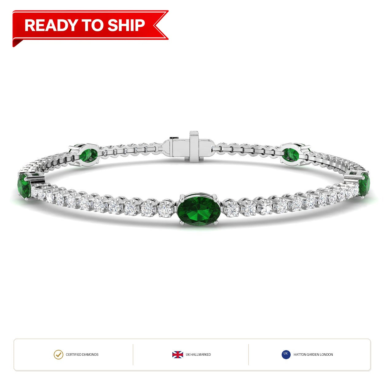 3.30Ct Oval Emerald & Diamond Designer Bracelet 9k White Gold