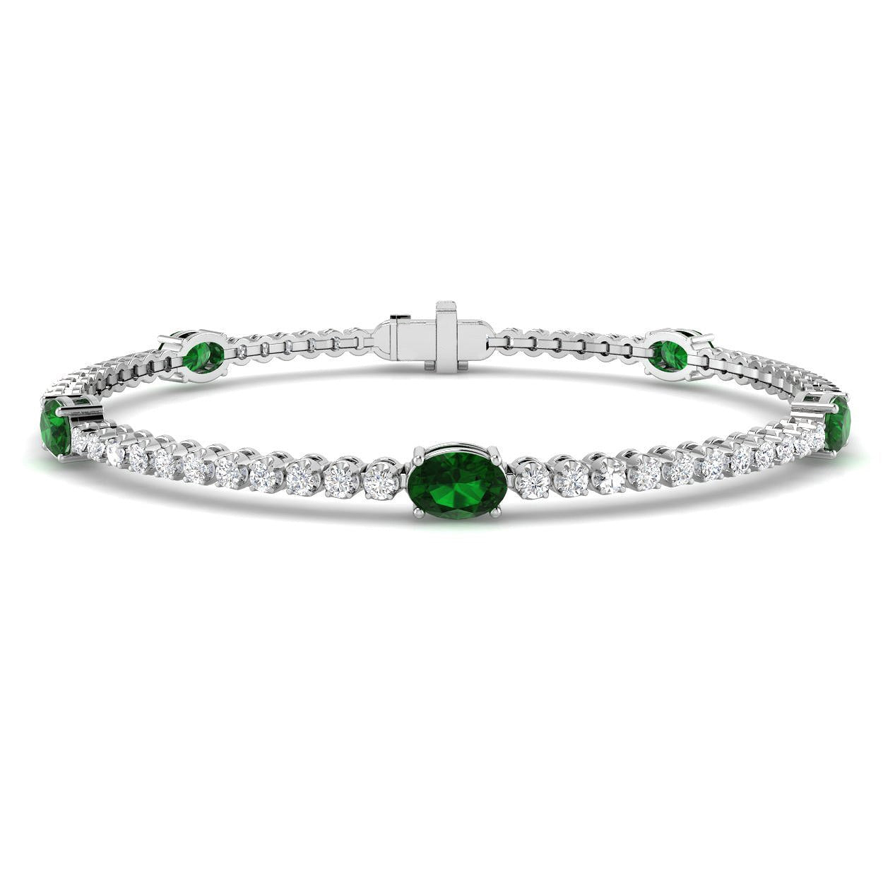 3.30Ct Oval Emerald & Diamond Designer Bracelet 9k White Gold Ready To Ship