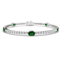 3.30Ct Oval Emerald & Diamond Designer Bracelet 9k White Gold Ready To Ship