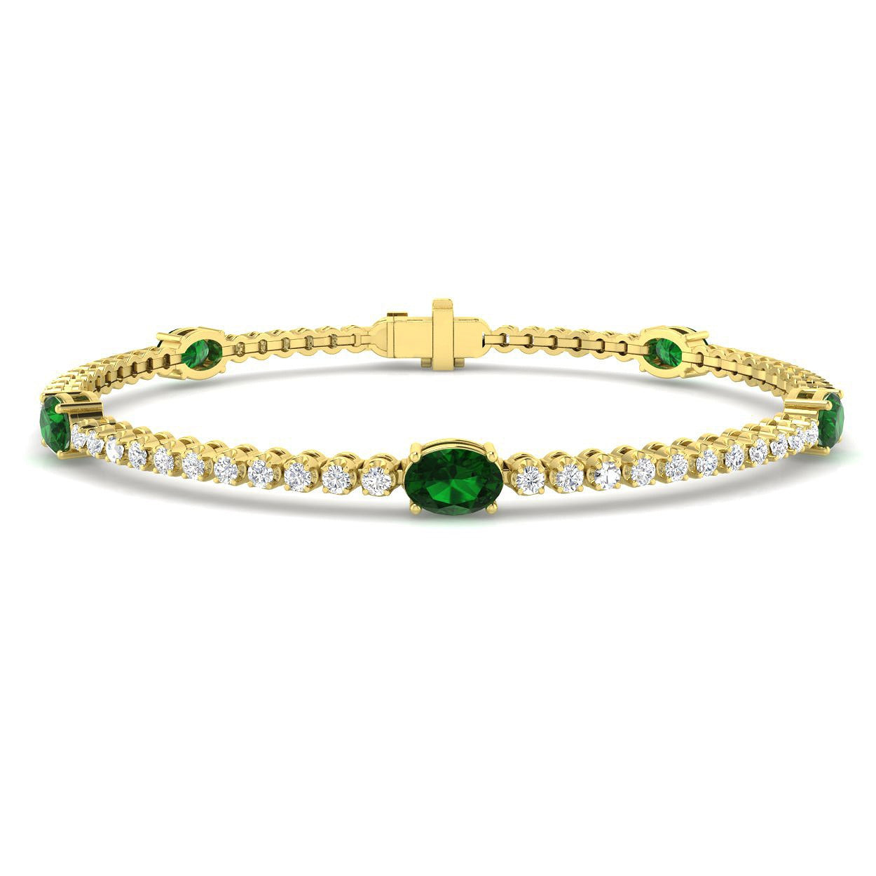 3.30Ct Oval Emerald & Diamond Designer Bracelet 9k Yellow Gold Ready To Ship