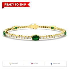 3.30Ct Oval Emerald & Diamond Designer Bracelet 9k Yellow Gold