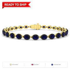 6.70Carat Oval Blue Sapphire & Diamond Designer Bracelet 9k Yellow Gold