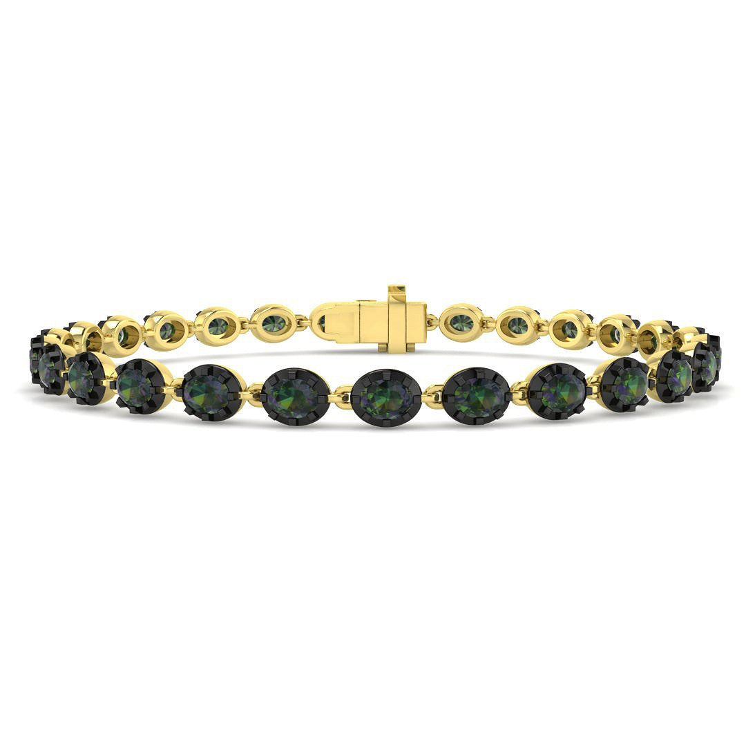 5.90Carat Oval Teal Sapphire & Diamond Designer Bracelet 9k Yellow Gold Ready To Ship