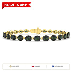 5.90Carat Oval Teal Sapphire & Diamond Designer Bracelet 9k Yellow Gold