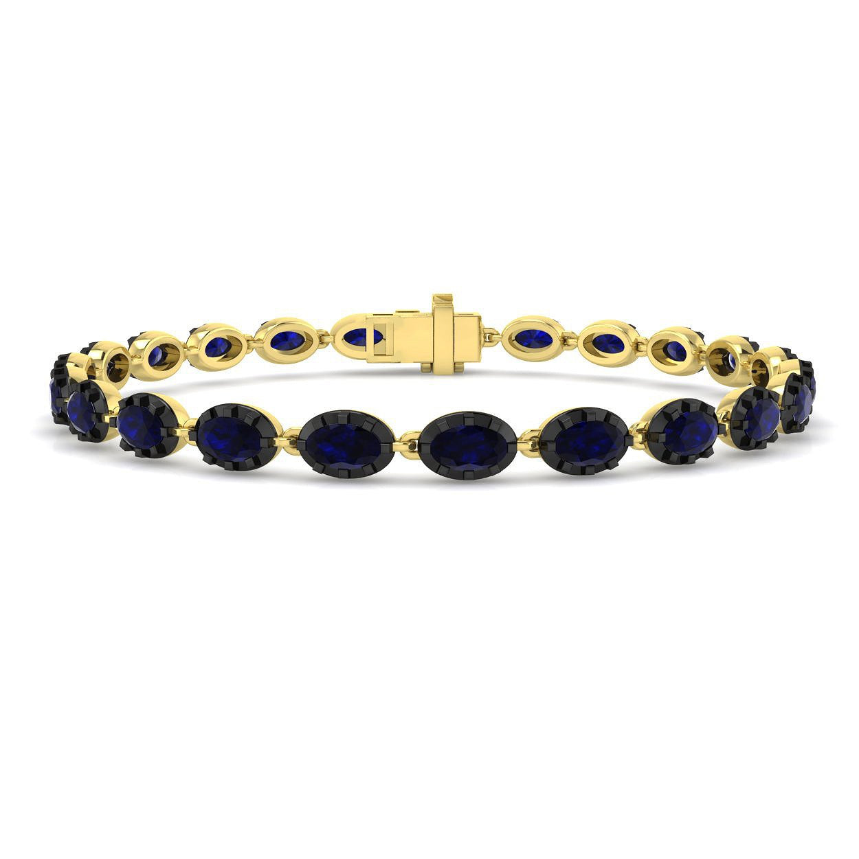 7.10Carat Oval Blue Sapphire & Diamond Designer Bracelet 9k Yellow Gold Ready To Ship