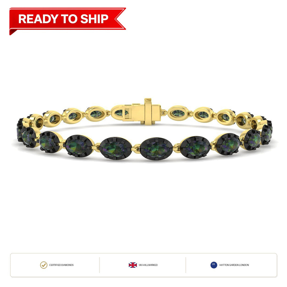 7.80Carat Oval Teal Sapphire & Diamond Designer Bracelet 9k Yellow Gold