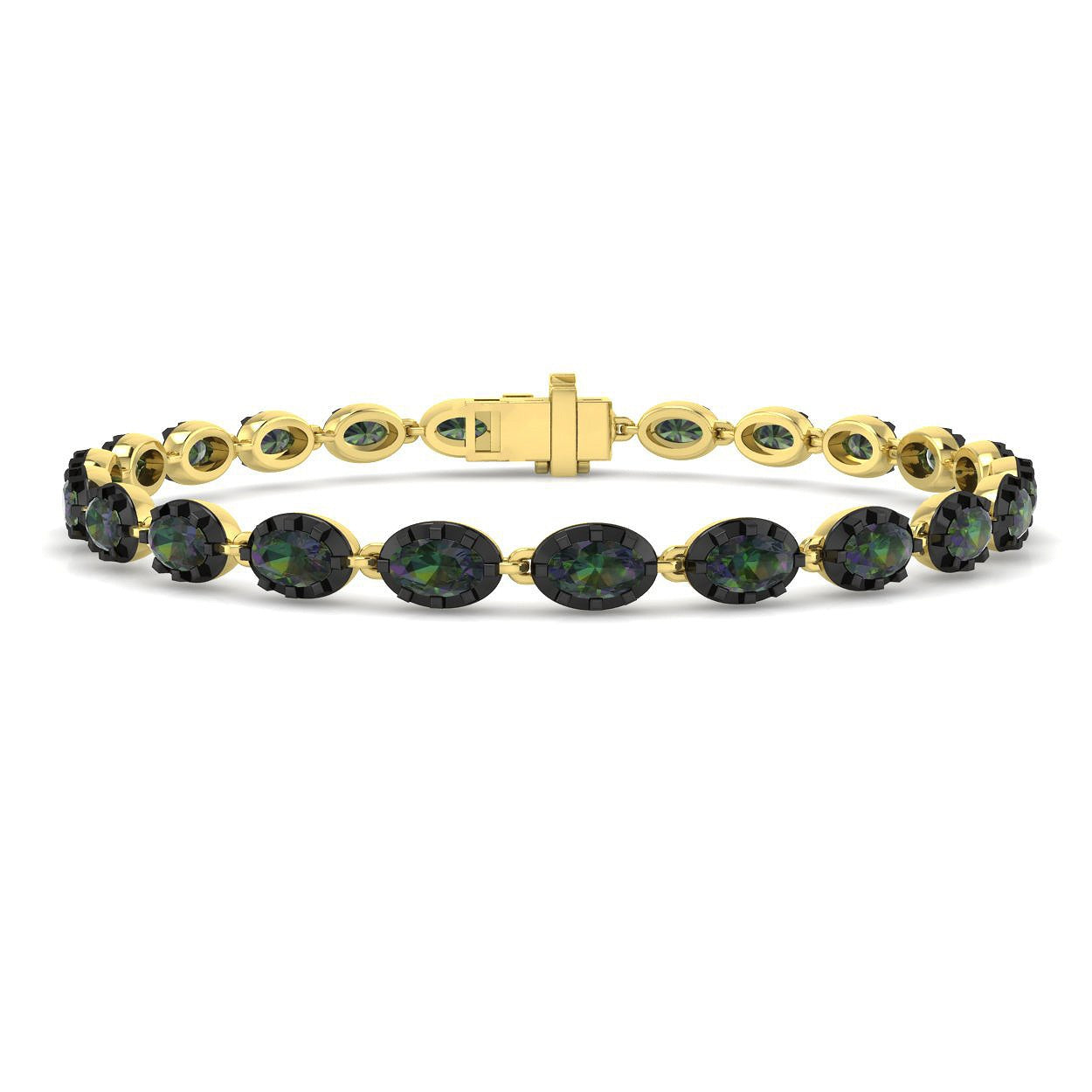 7.80Carat Oval Teal Sapphire & Diamond Designer Bracelet 9k Yellow Gold Ready To Ship