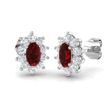 0.95ct Ruby & Natural Diamond Oval Cut Drop Earrings in 18K White Gold