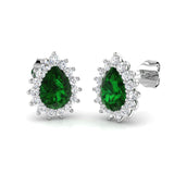 Green emerald lightning bolt stud earrings with gemstone pave setting