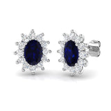 2.98ct Blue Sapphire & Natural Diamond Oval Cut Drop Earrings in 18K White Gold