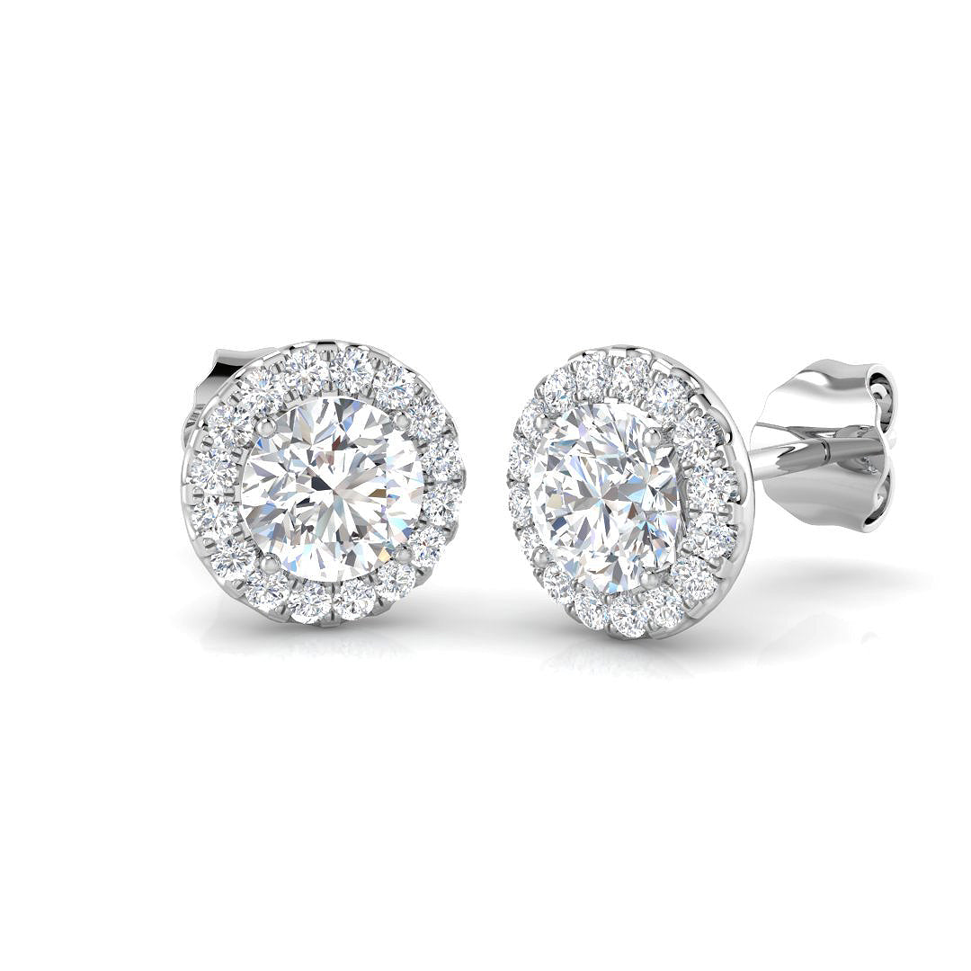 1.23ct Natural Diamond Round Cut Stud Earrings in 18K White Gold