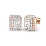 Stud Earrings with Emerald Shape Diamond Cluster | 1ct Gold