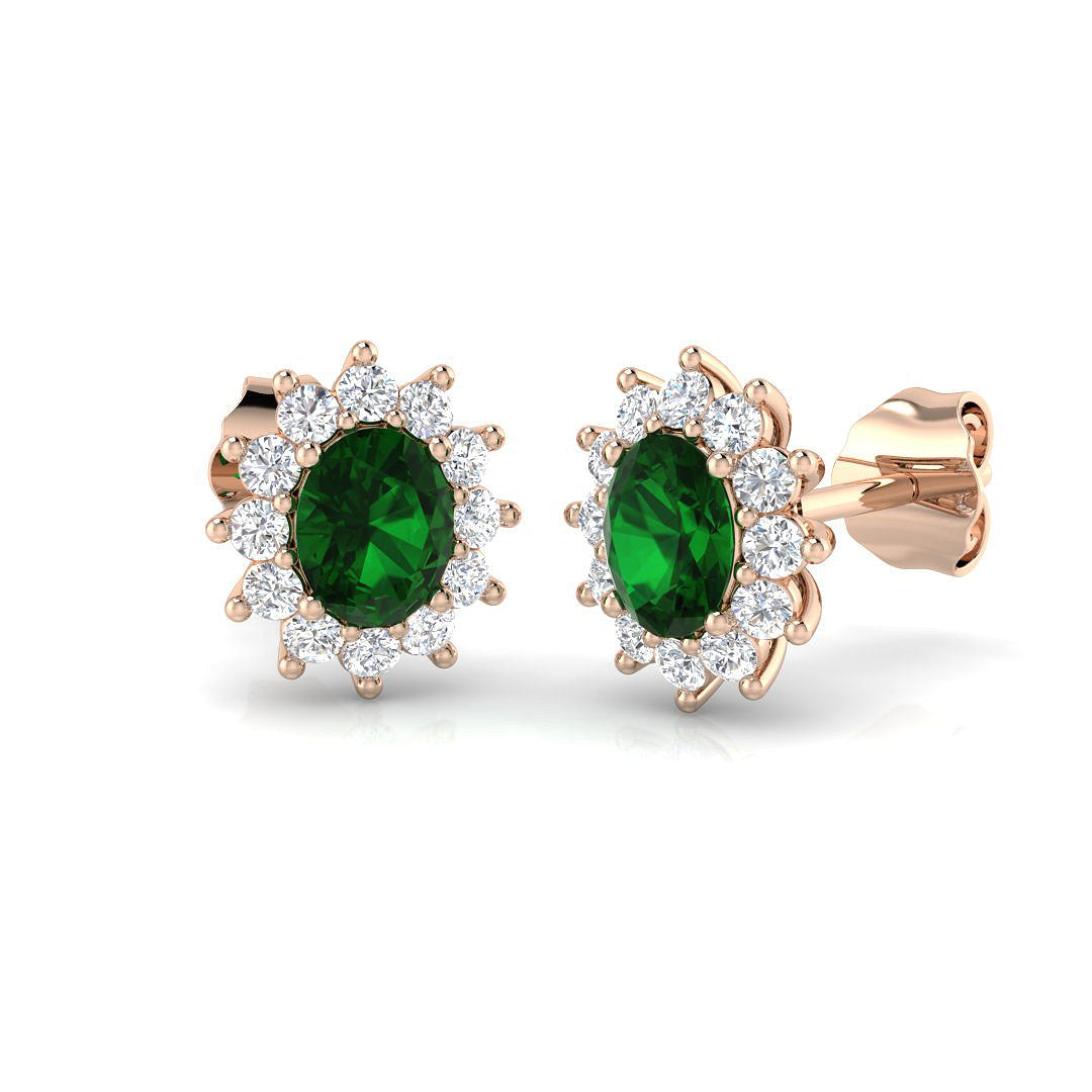 Halo Stud Earrings - 1.00 Carat Tulvy Diana Emerald