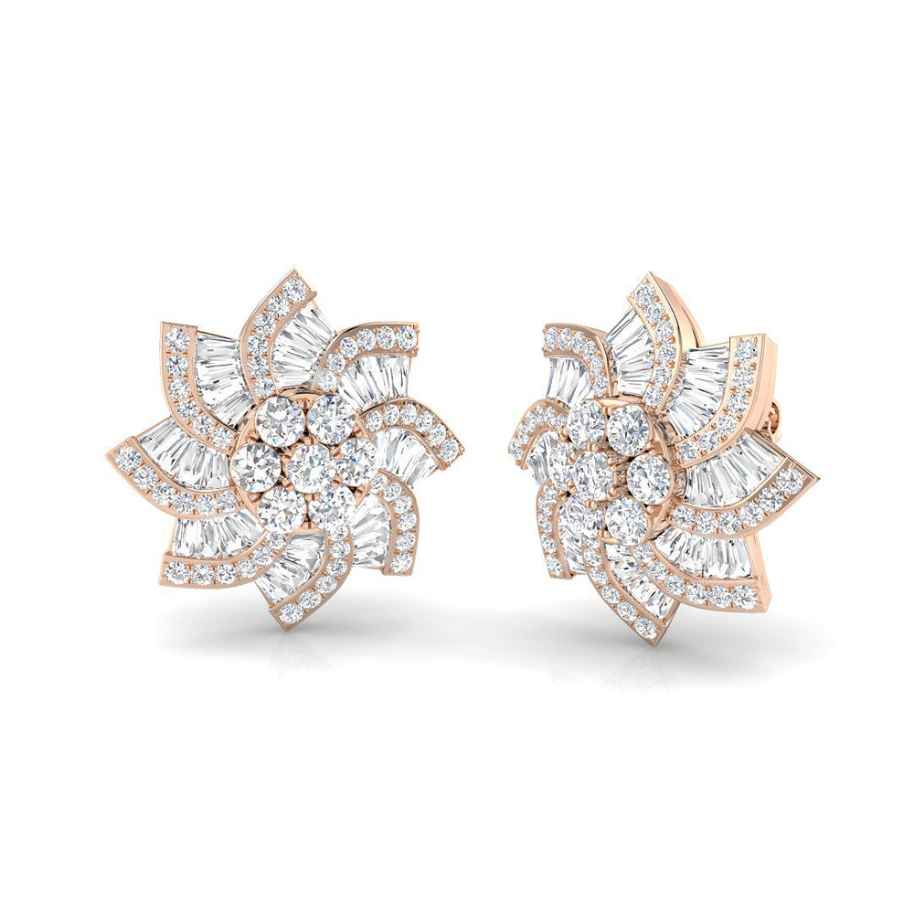 Stud Earrings with Floral Sunburst Diamond Cluster | 2.5ct
