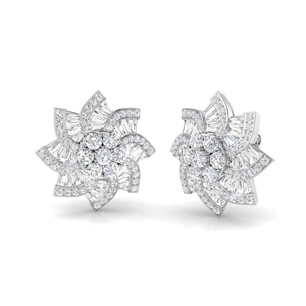 Stud Earrings with Floral Sunburst Diamond Cluster | 2.5ct