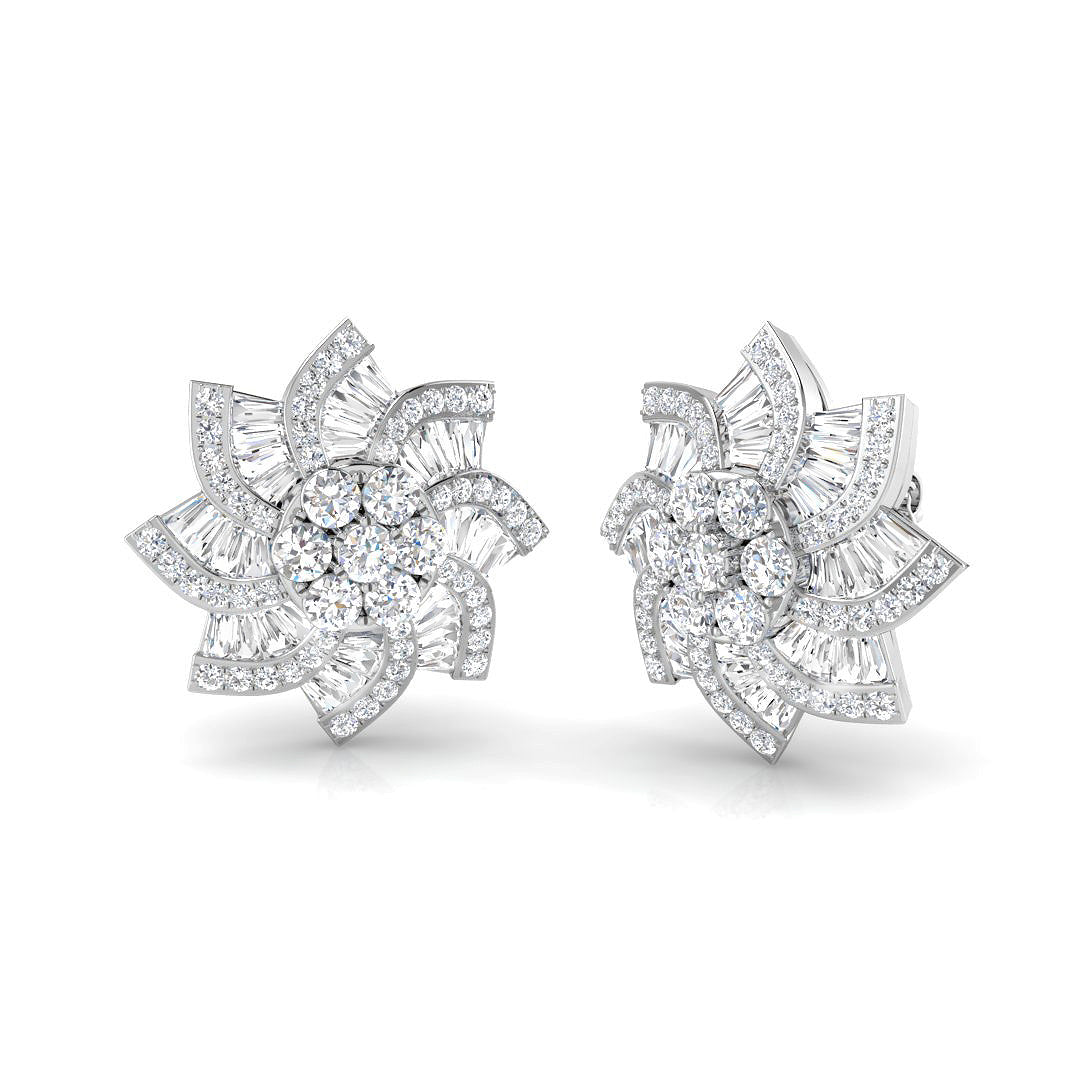 Stud Earrings with Floral Sunburst Diamond Cluster | 2.5ct