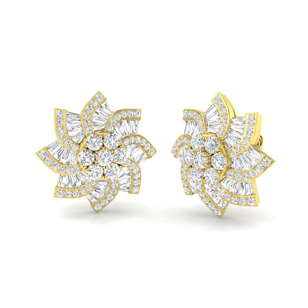 Stud Earrings with Floral Sunburst Diamond Cluster | 2.5ct