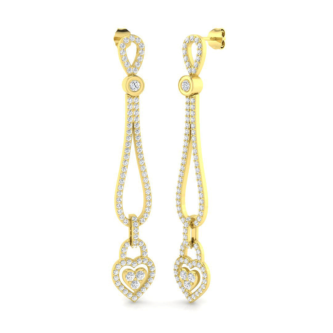 Dew Luxury 2ct Gold Drop & Trilogy Diamond Earrings for Elegance