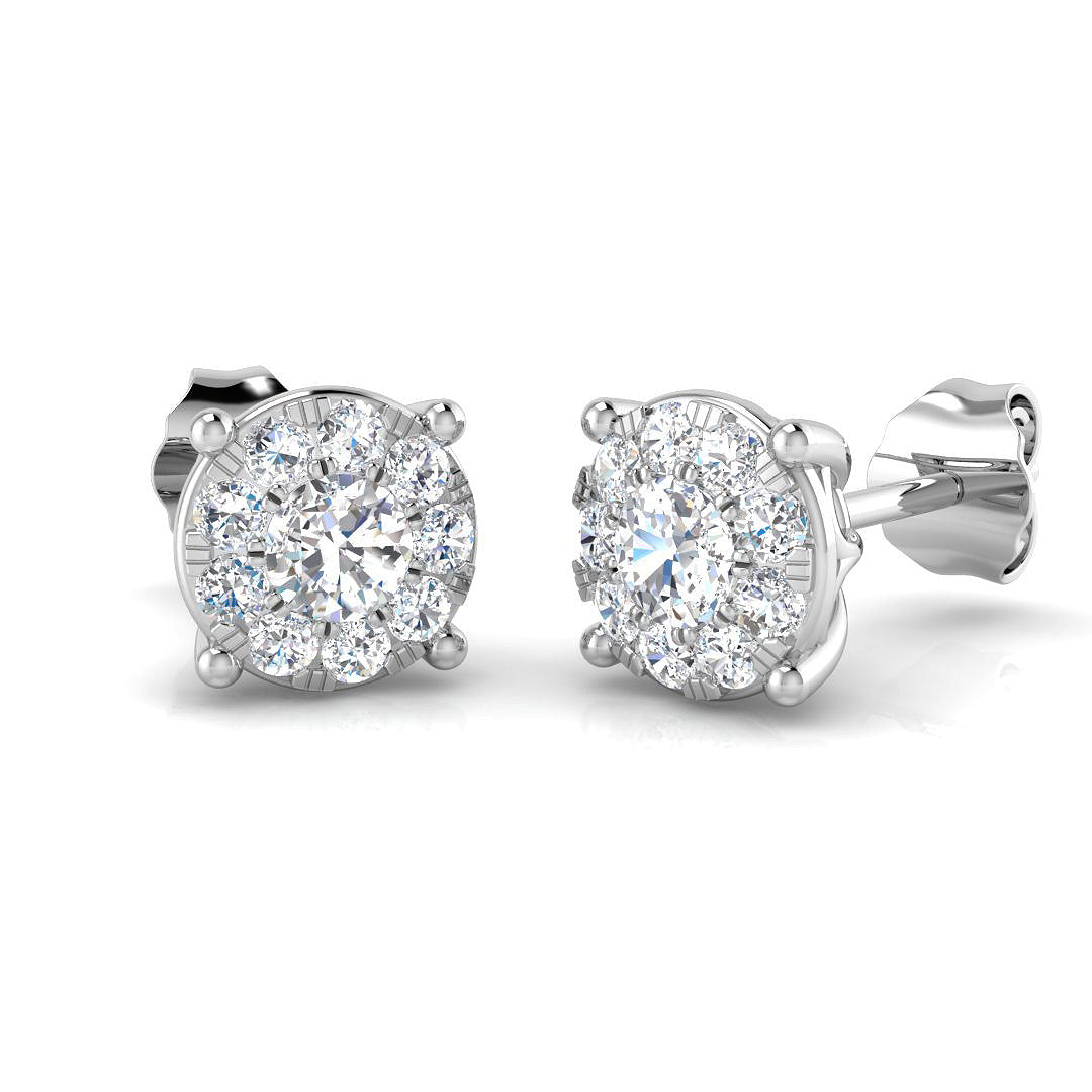 0.56ct Natural Diamond Round Cut Stud Earrings in 9K White Gold