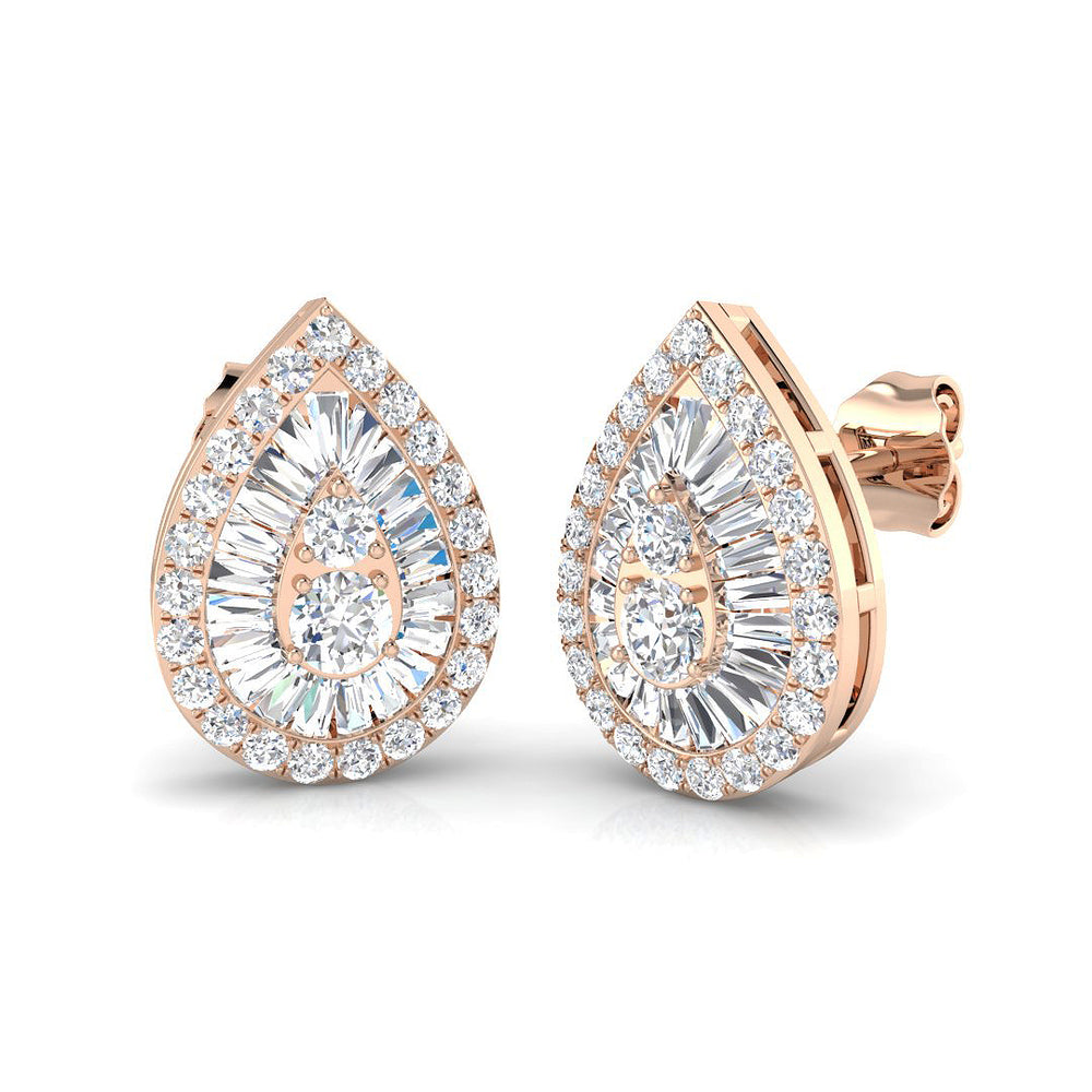Stud Earrings with Pear Diamond Halo Cluster | 1.25ct Gold