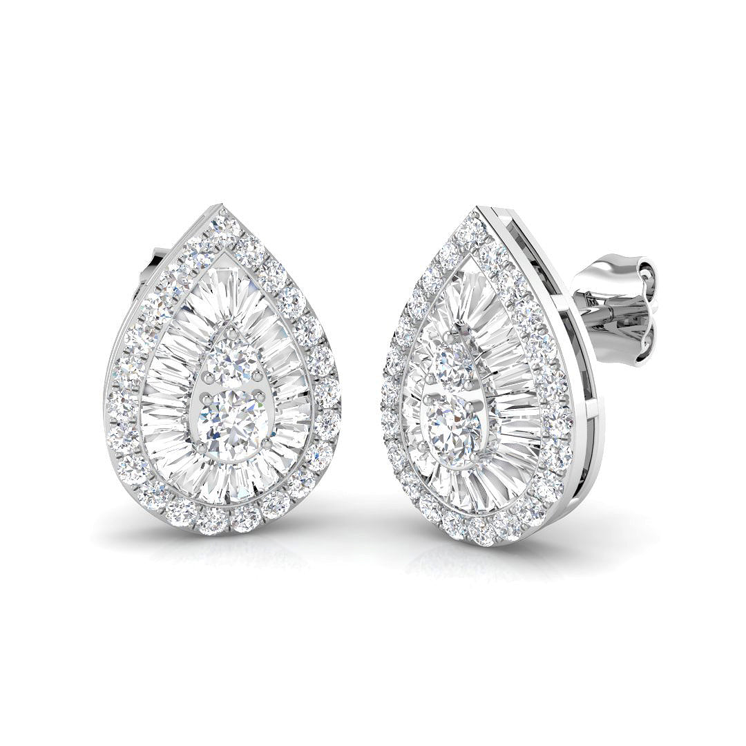 Stud Earrings with Pear Diamond Halo Cluster | 1.25ct Gold