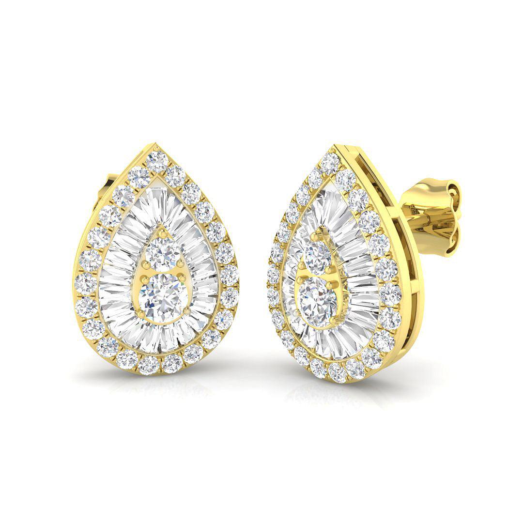 Stud Earrings with Pear Diamond Halo Cluster | 1.25ct Gold