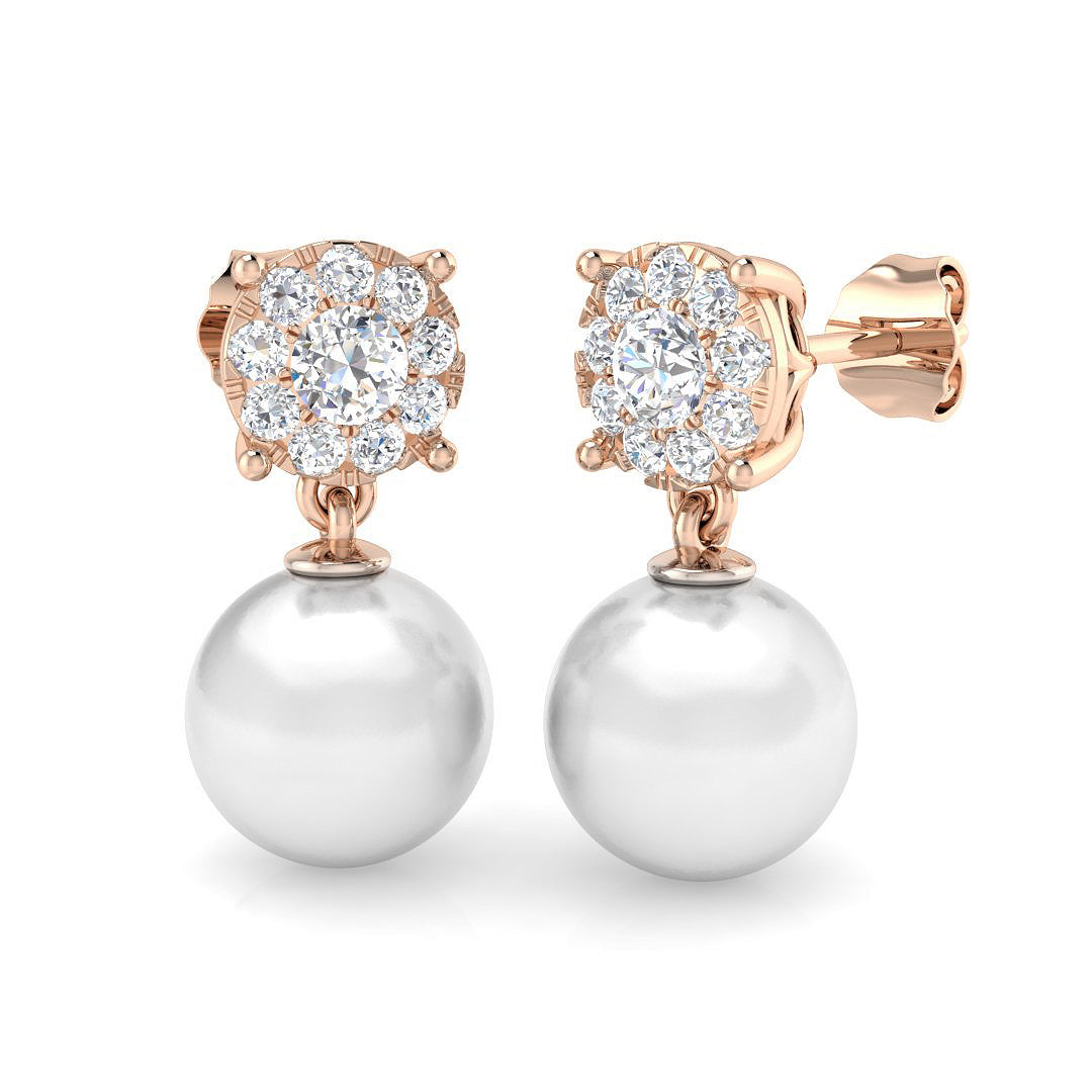 Colin 8ct Gold Pearl Diamond Earrings - Elegant Luxury Jewelry