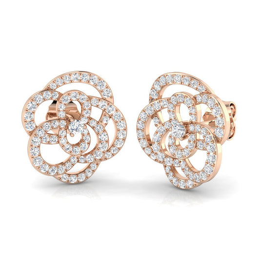 Elegant 0.50Ct Diamond Camellia Flower Stud Earrings in White Gold