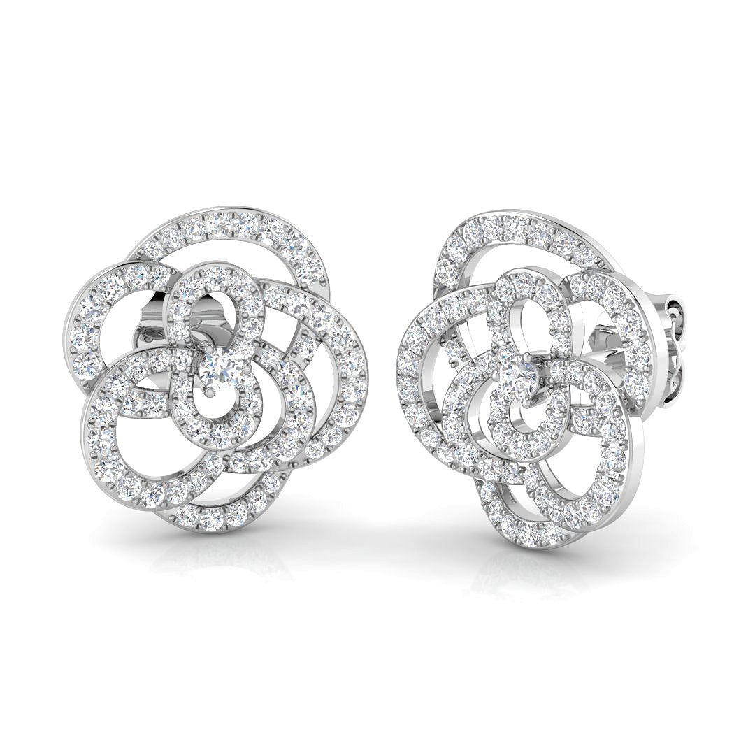 Elegant 0.50Ct Diamond Camellia Flower Stud Earrings in White Gold