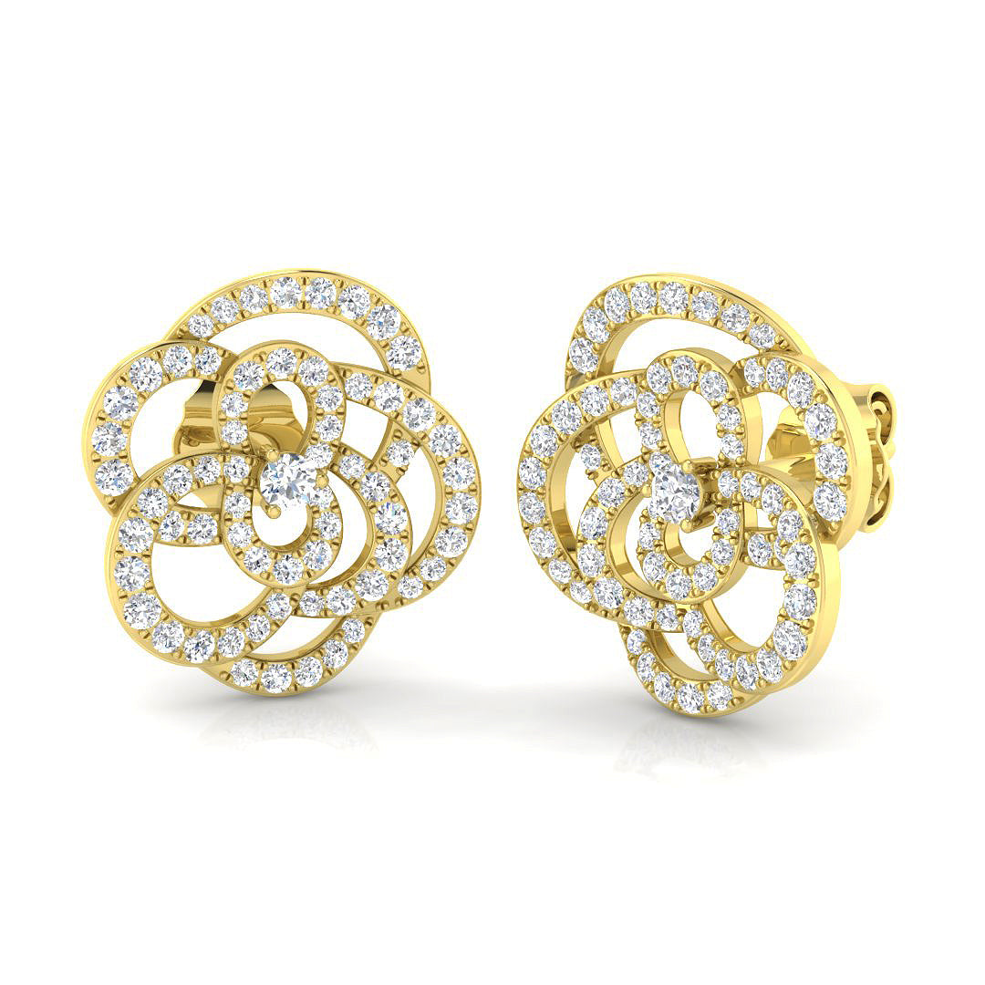Elegant 0.50Ct Diamond Camellia Flower Stud Earrings in White Gold