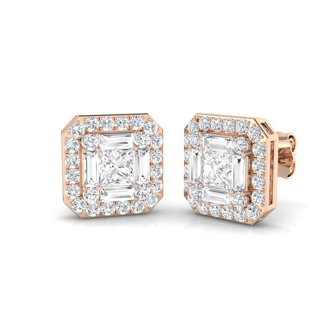 1.75ct Gold Baguette and Brilliant Diamond Earrings