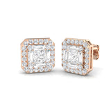 Cluster Earrings with Baguette and Round Diamonds 1.75ct Square Halo