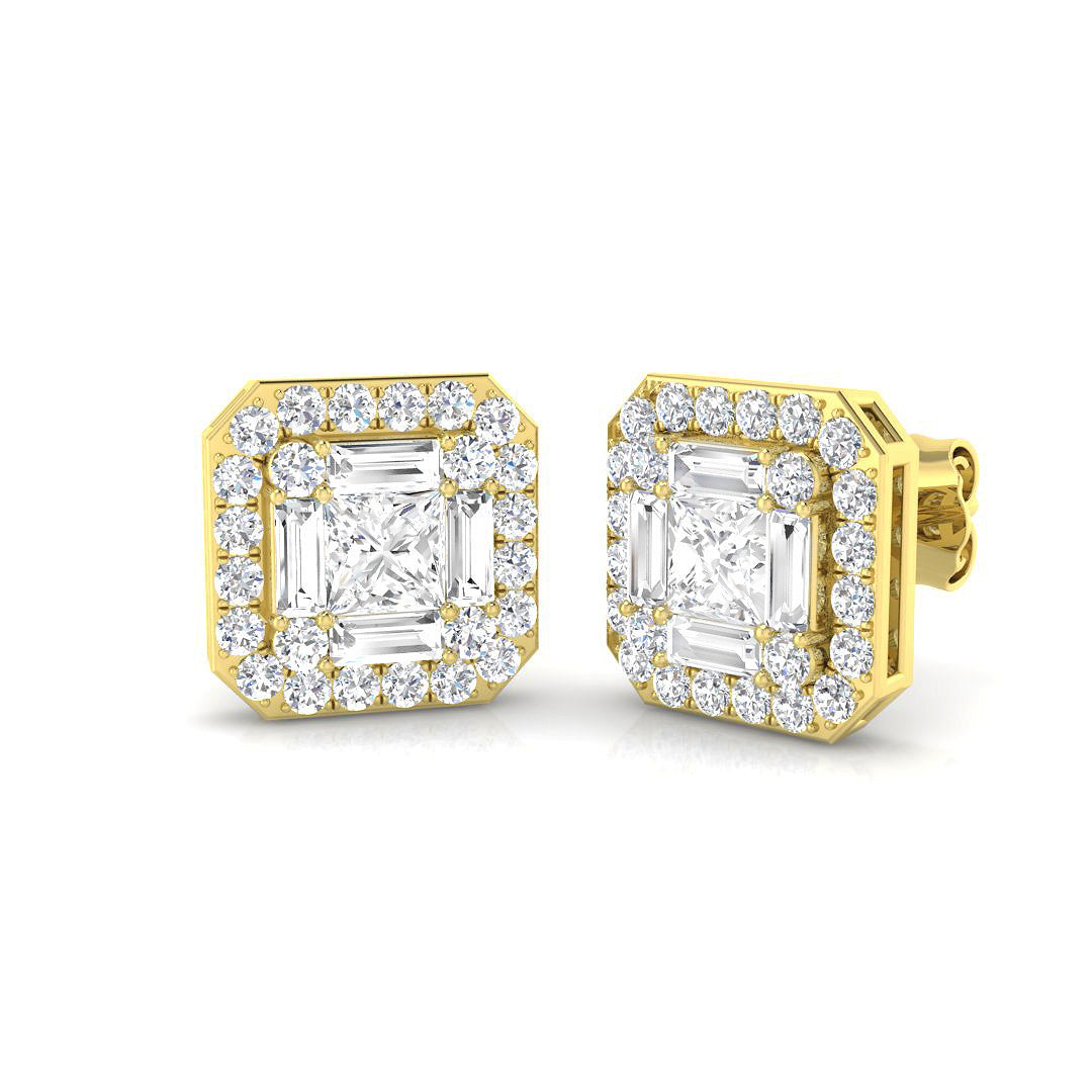 1.75ct Gold Baguette and Brilliant Diamond Earrings