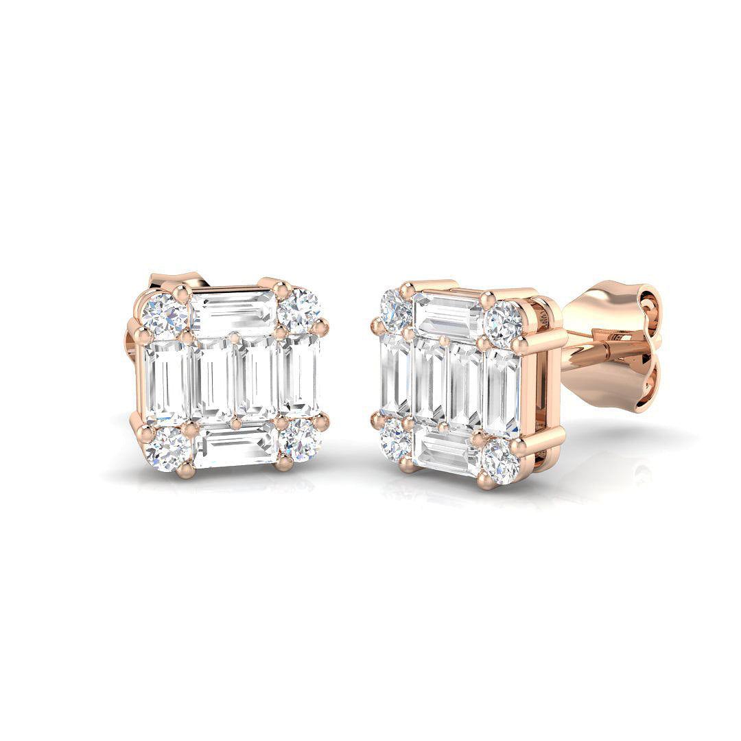 Diamond Stud Earrings with Octagon Halo Cluster | 1ct Gold