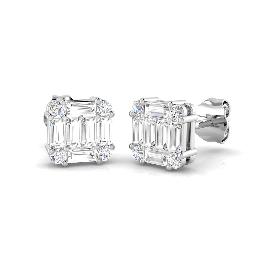 Diamond Stud Earrings with Octagon Halo Cluster | 1ct Gold