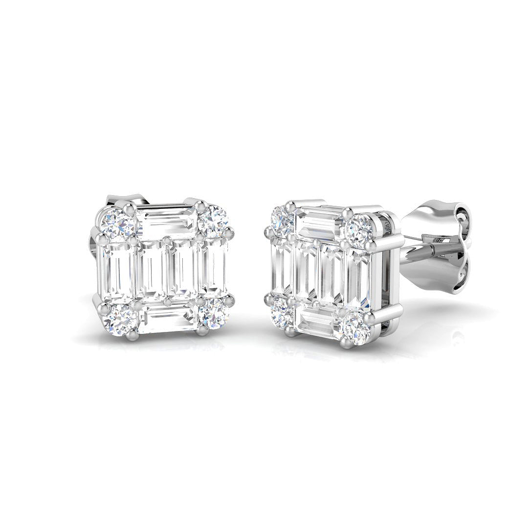 Diamond Stud Earrings with Octagon Halo Cluster | 1ct Gold