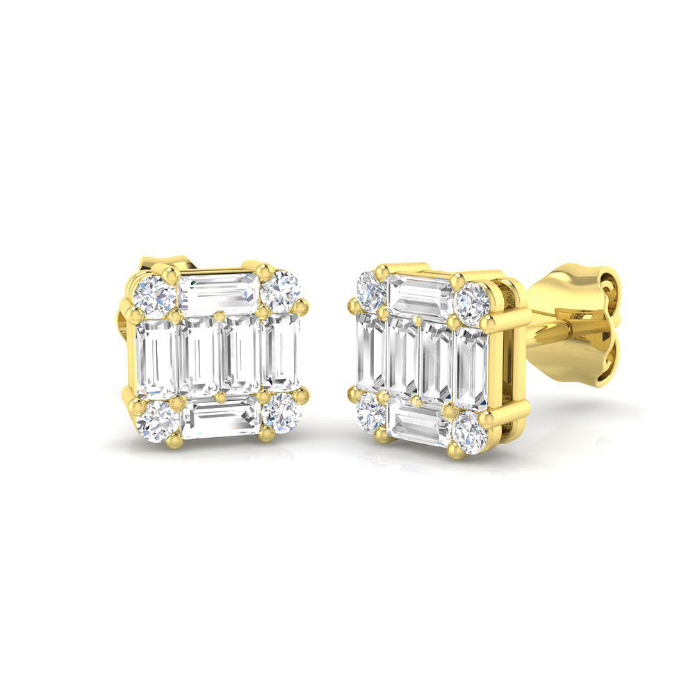 Diamond Stud Earrings with Octagon Halo Cluster | 1ct Gold