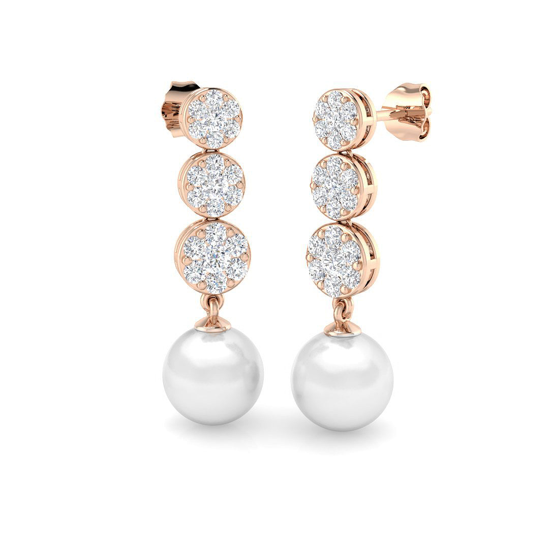 Elegant 11ct Gold Pearl Diamond Earrings - Craig Luxury Collection