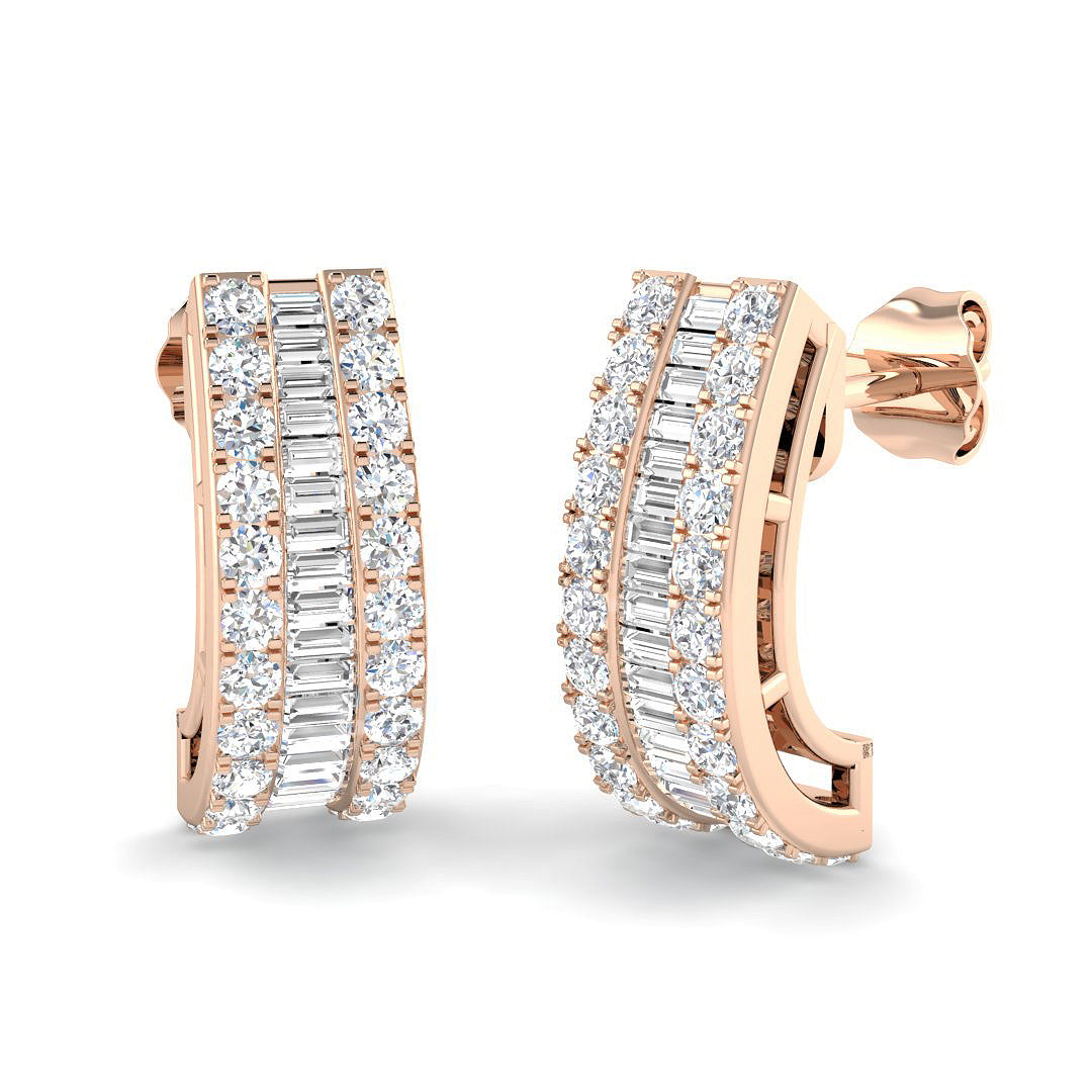 Diamond J Hoop Earrings with Baguette Diamonds | 1.25ct